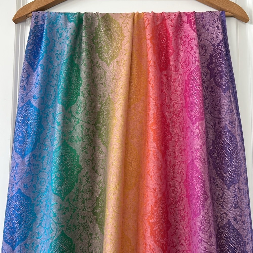 Multi-Color/Rainbow Genuine Pashmina Fringed Stole/ Shawl/ Scarf Paisley Print